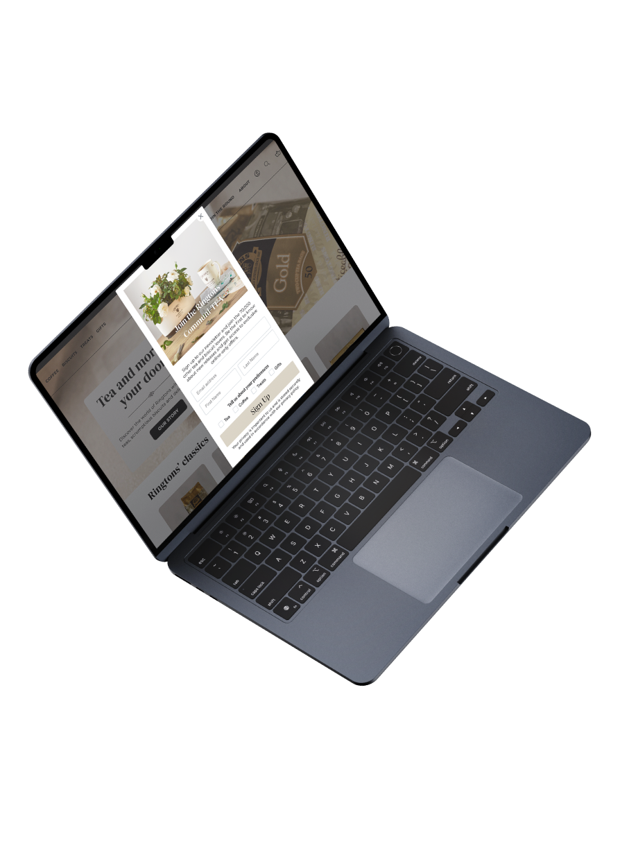 Laptop screen with Rington's website