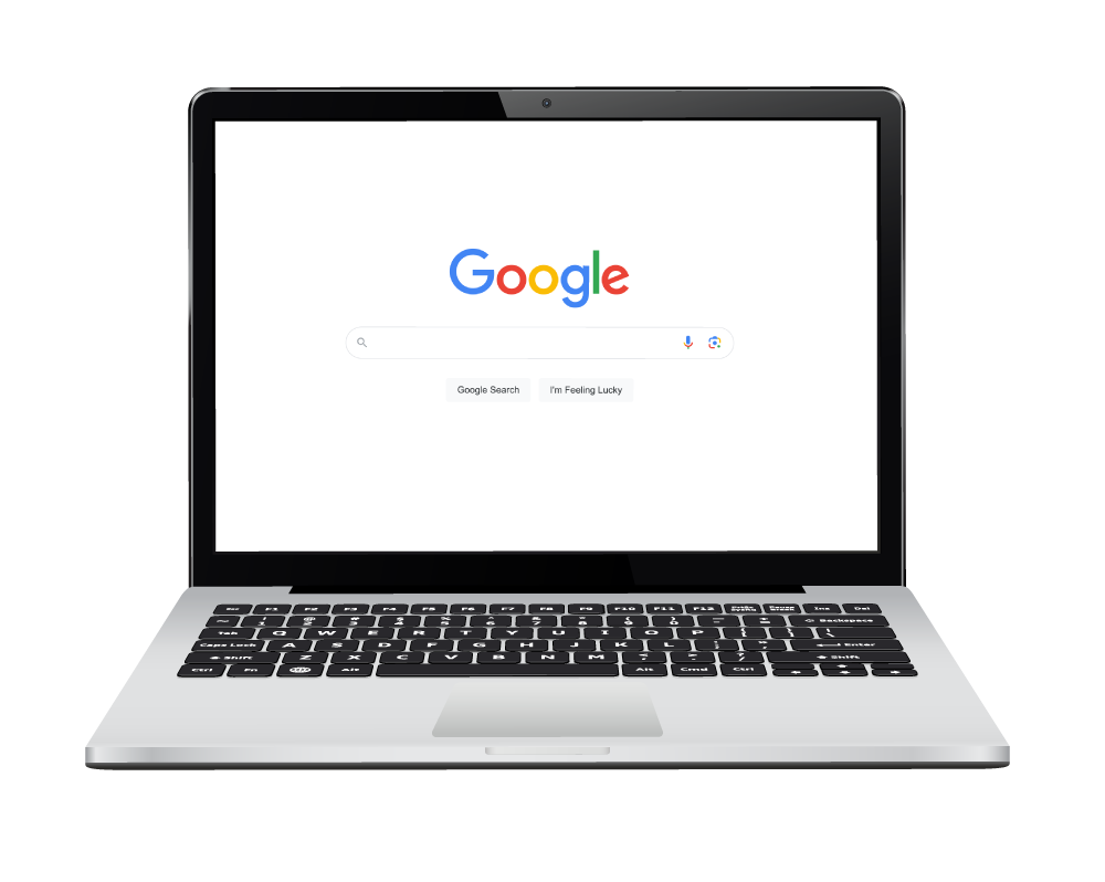 Laptop with an open Google search tab