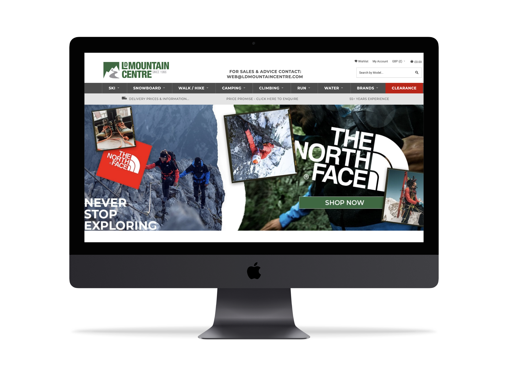 Computer screen with LD Mountain Centre website