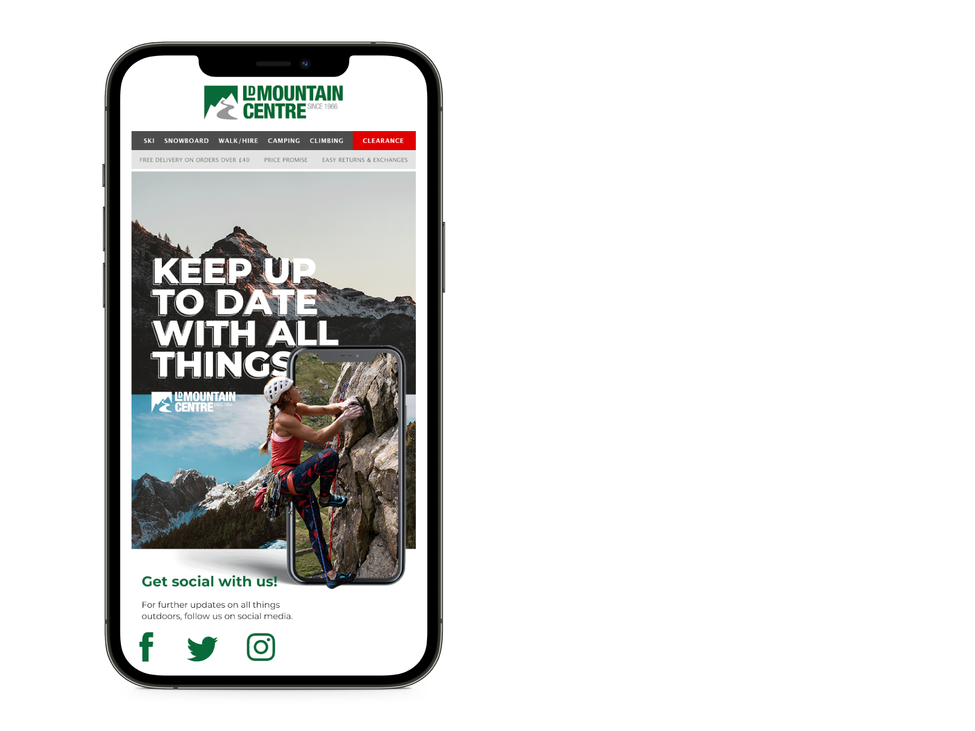 Mobile with LD Mountain Centre website