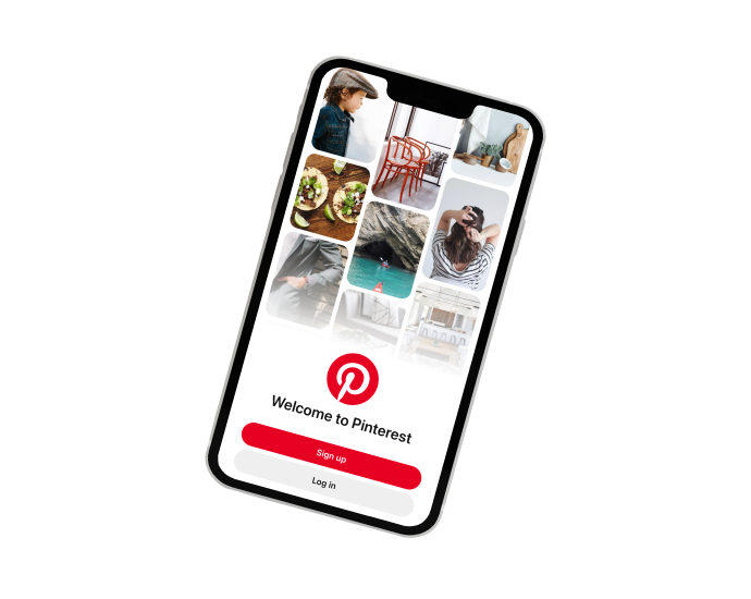 Phone screen with Pinterest log in page