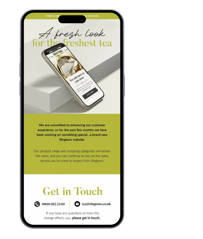 Phone screen with Rington's website