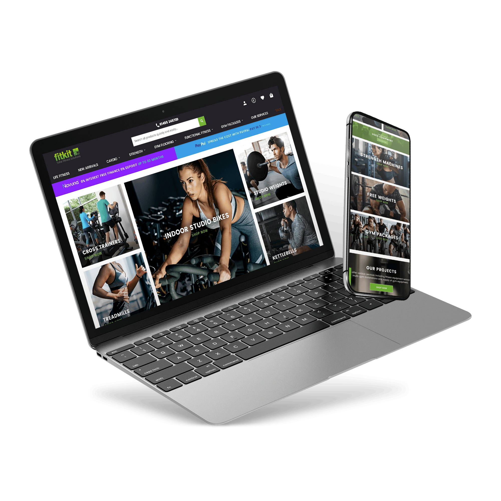 Laptop and phone screen with FitKit's website