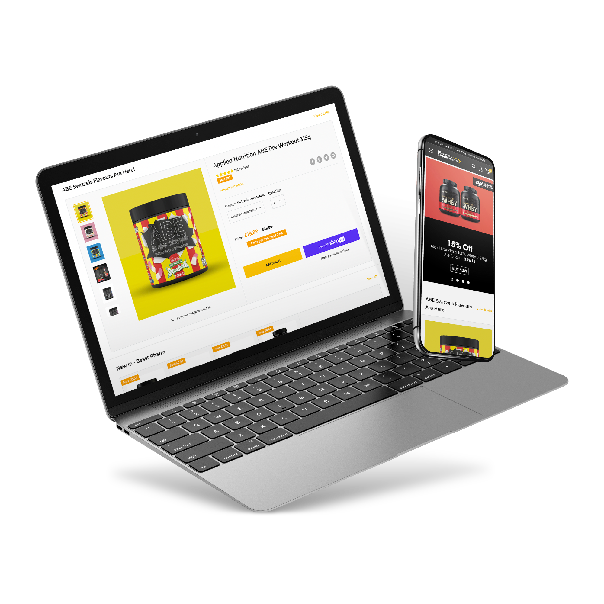 Laptop and phone with discount supplement's website