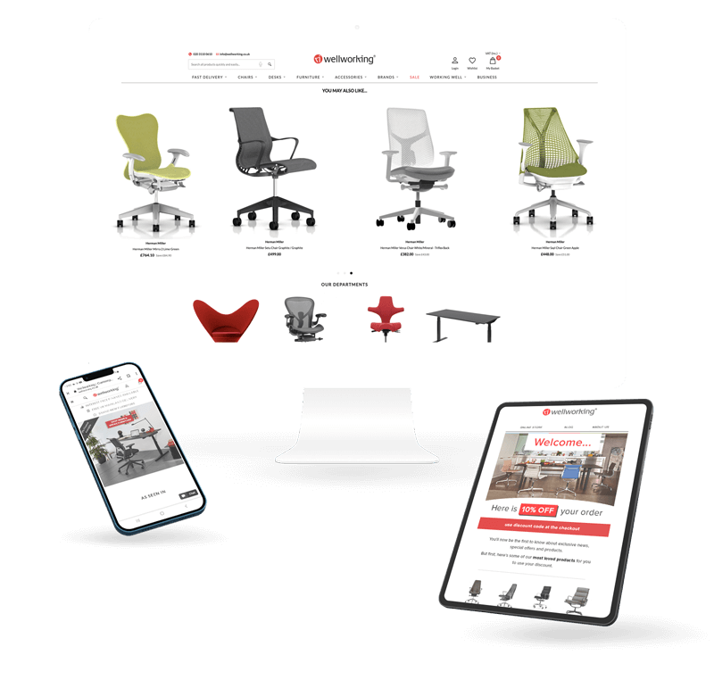 Well working's website on an iMac, iPhone and iPad screen