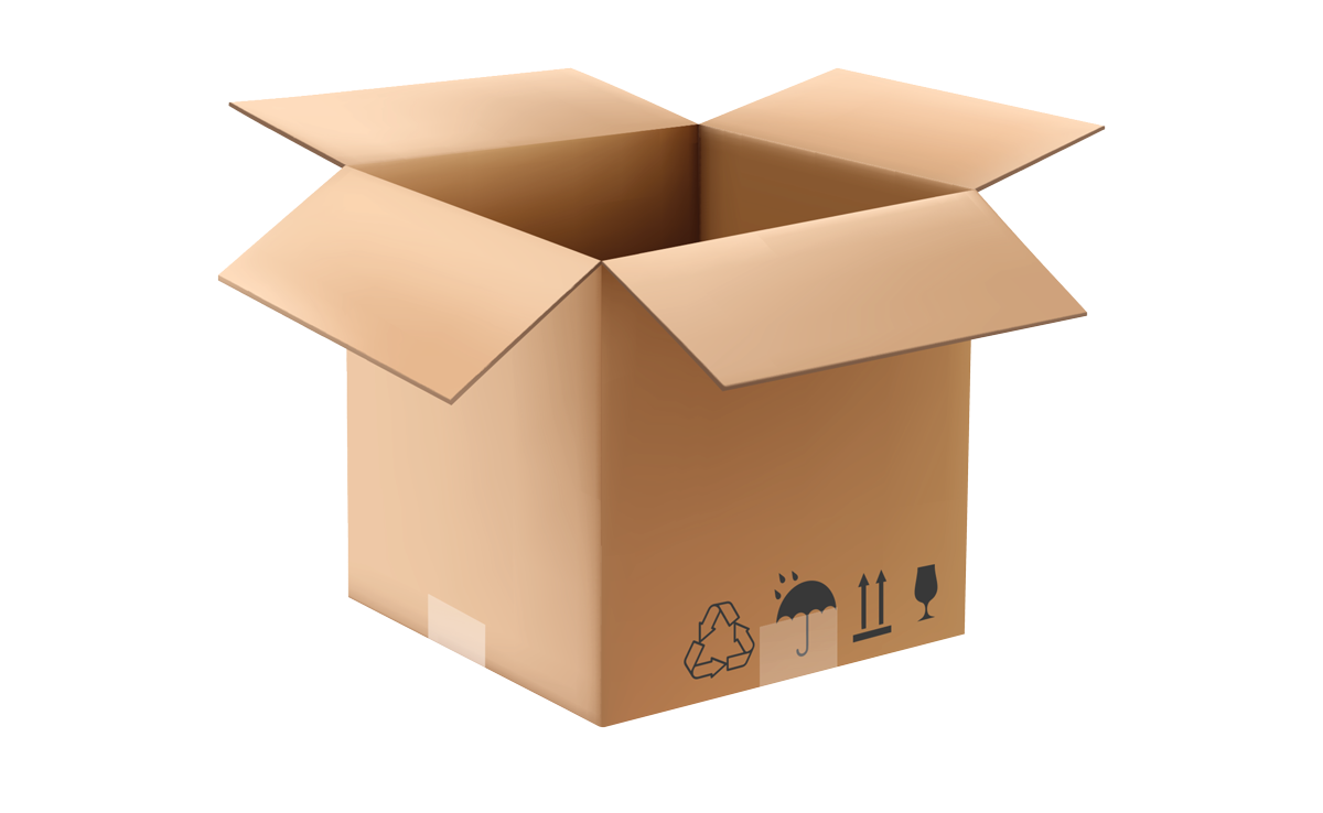 Open cardboard box representing free shipping